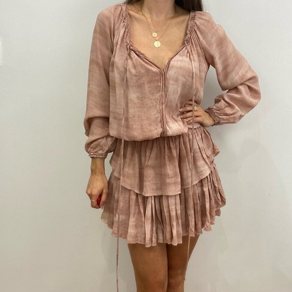 LoveShackFancy Dresses & Skirts - LoveShackFancy Pink Tie Dye Long Sleeve Popover Mini Dress - Size Small